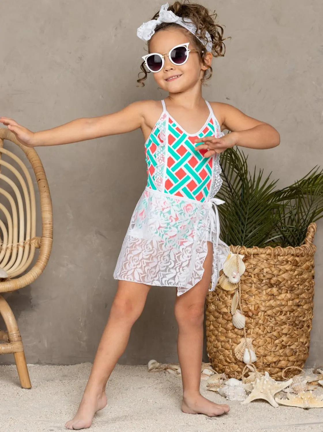 Lace Cover Up and Bow Headband Set - Image 3