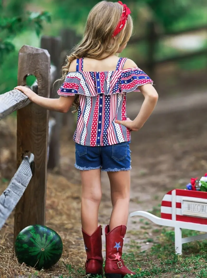 Stars and Stripes Patched Denim Shorts Set - Image 6