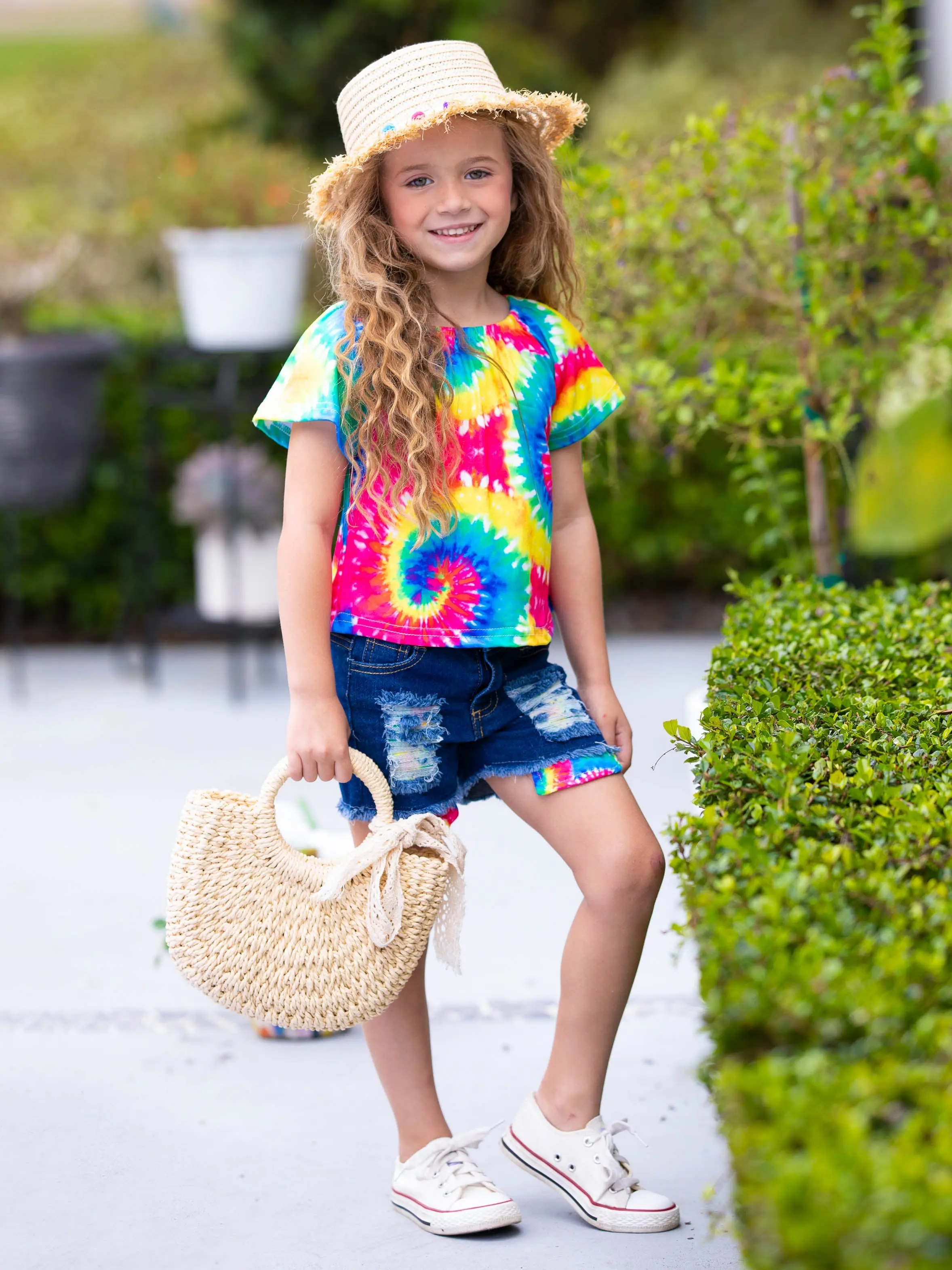 Twirl Through Spring Tie Dye Denim Shorts Set - Image 3