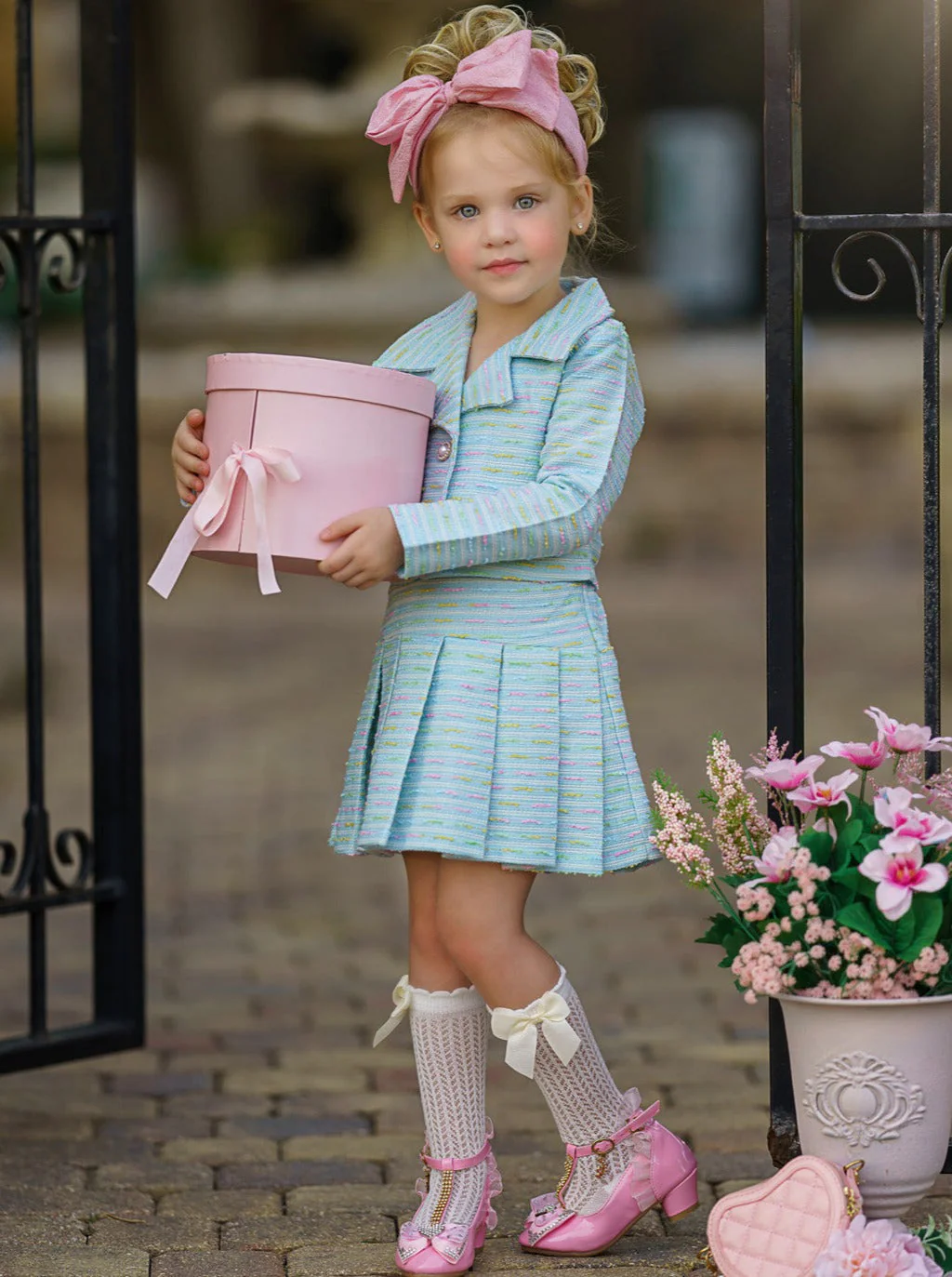 Little Sweetie Tweed Blazer and Pleated Skirt Set - Image 6