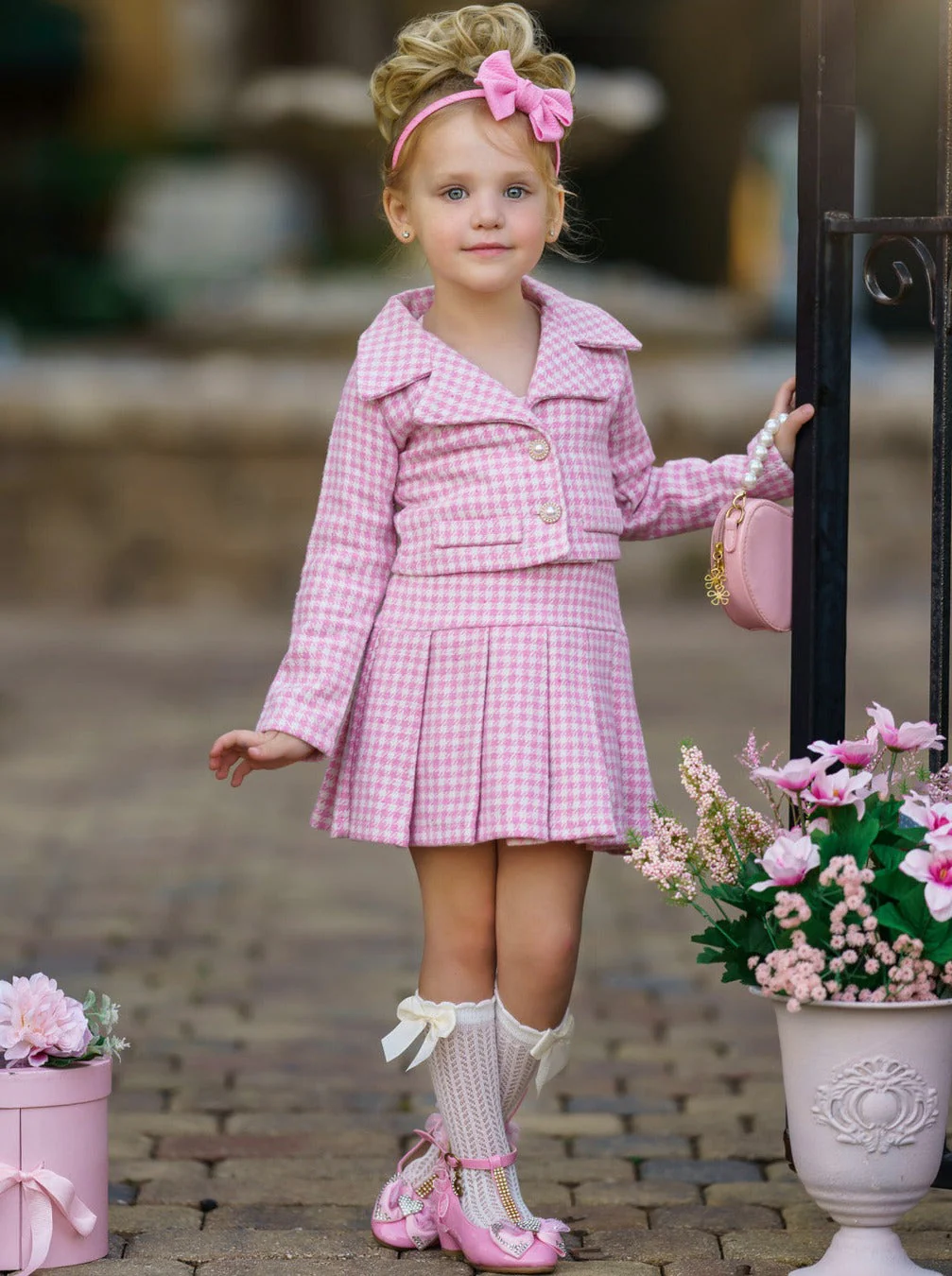 Little Treasure Tweed Matching Blazer and Pleated Skirt Set - Image 7